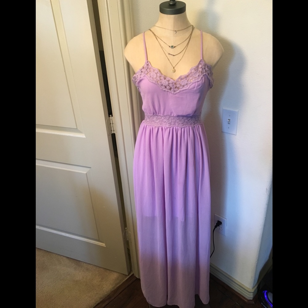 Lilac Maxi Dress with Lace Detailing